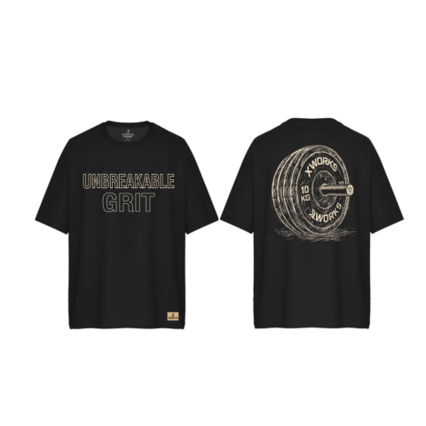 XWORKS Unbreakable Grit Oversize Tişört Siyah - Barbell Edition (TSX0003)