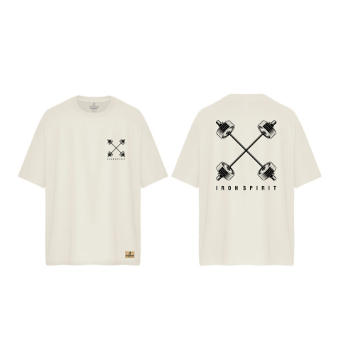 XWORKS Iron Spirit Oversize Tişört Ekru - Cross Barbell Edition (TSX0006)